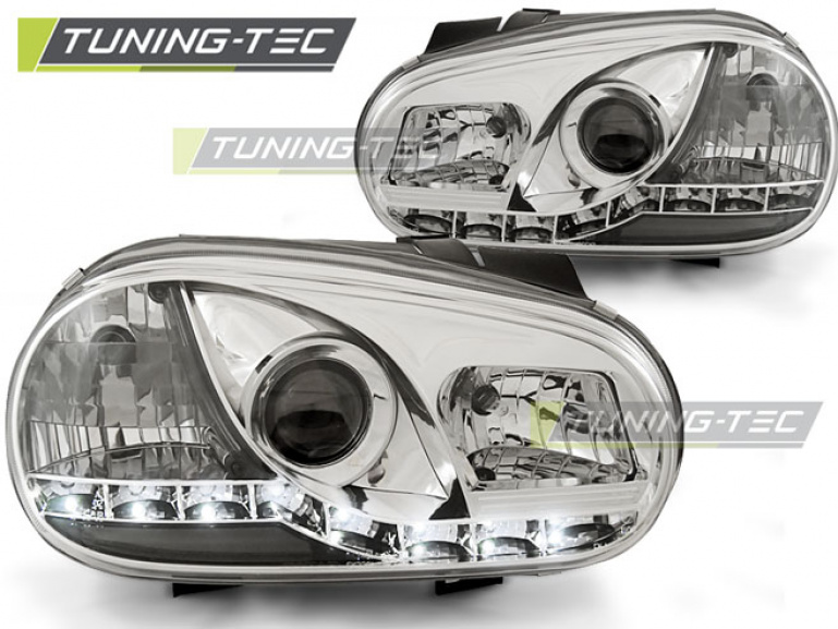 LED Tagfahrlicht Design Scheinwerfer für VW Golf 4 97-03 chrom